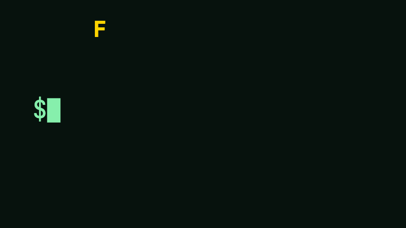 Dark terminal screen typing green '$ npm run deploy' command below a typing yellow caption 'Friday deploy mood'.
