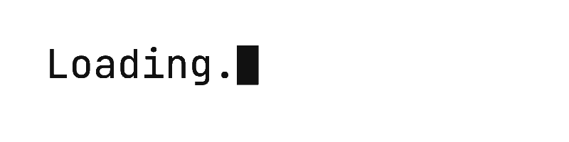 Dark text loading text GIF in terminal style with block cursor, showing Loading with 1-3 dots, transparent.